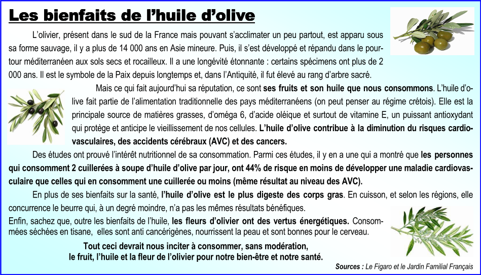 Les biensfaits de l'huile d'olive