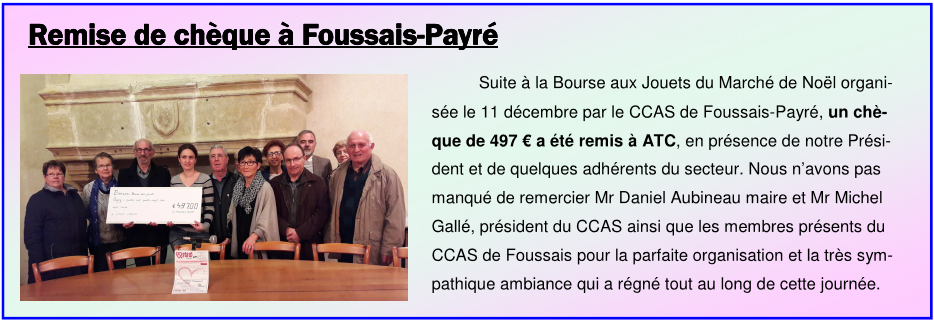 Remise de chèque à Foussais-Payré